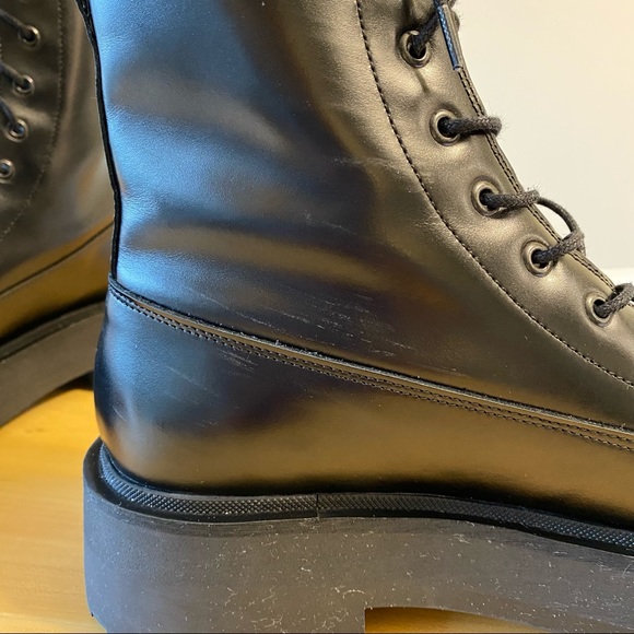 & Other Stories leather lace up chunky flat boots in black - Picture 8 of 13